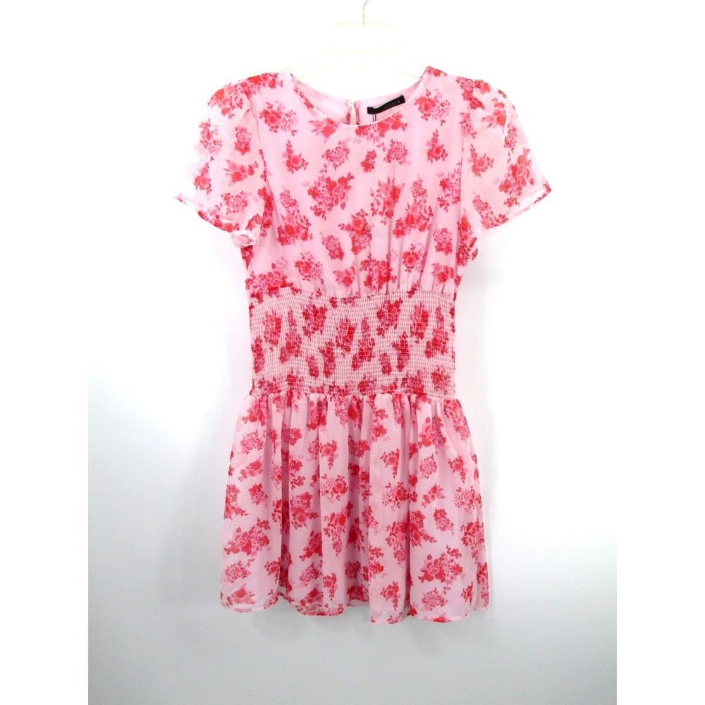 NWT ZARA Pink Floral Midi Fit Flare Dress Women Small Cottagecore Boho Chiffon
